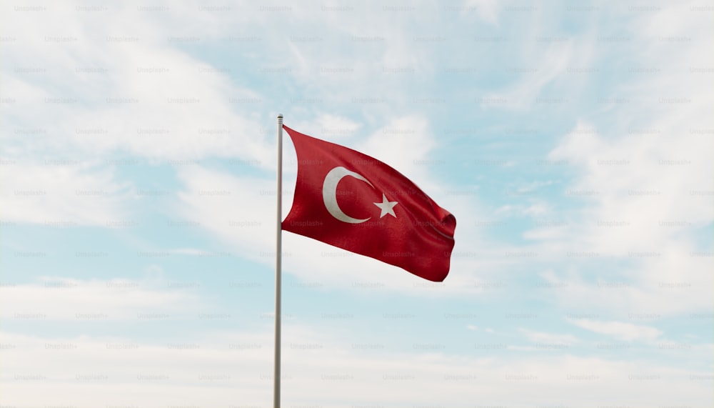 uma bandeira turca voando alto no céu