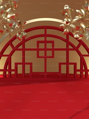 a red room with a red carpet and a red wall