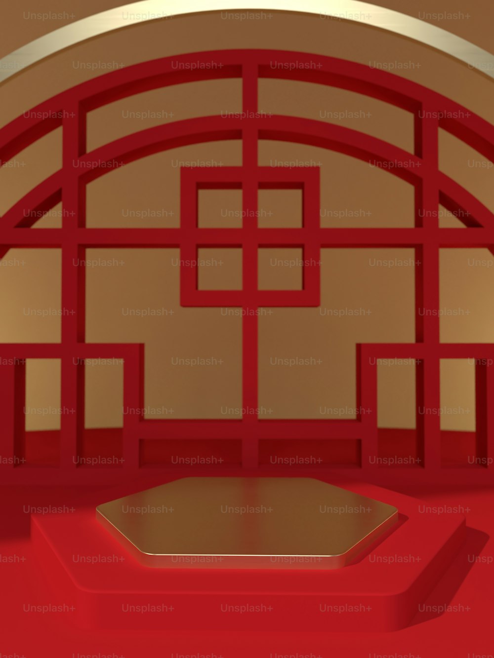 a room with a red floor and a red wall