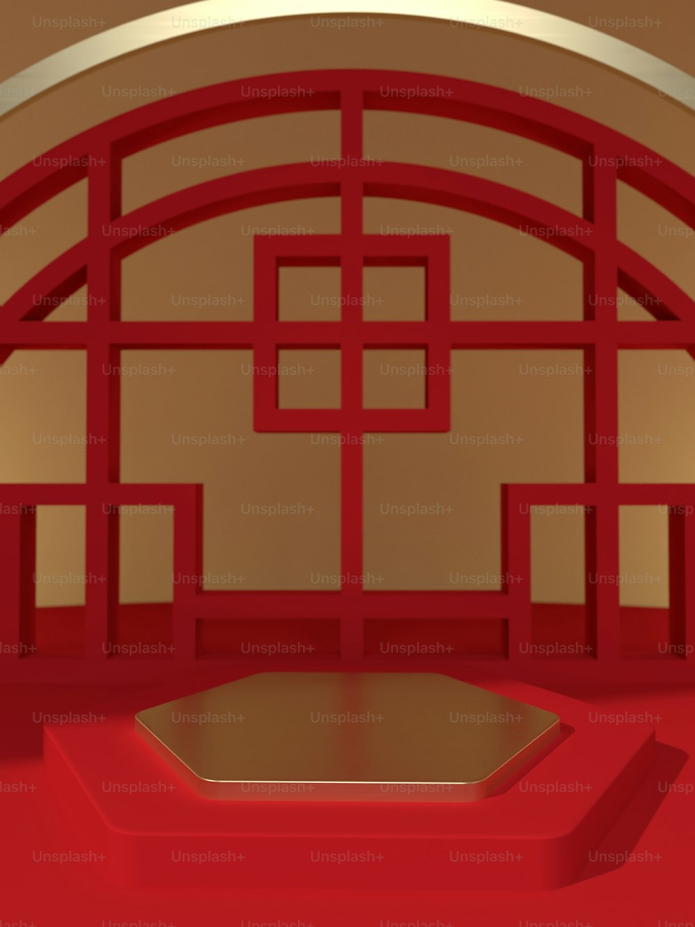 빨간 바닥과 빨간 벽이 있는 방