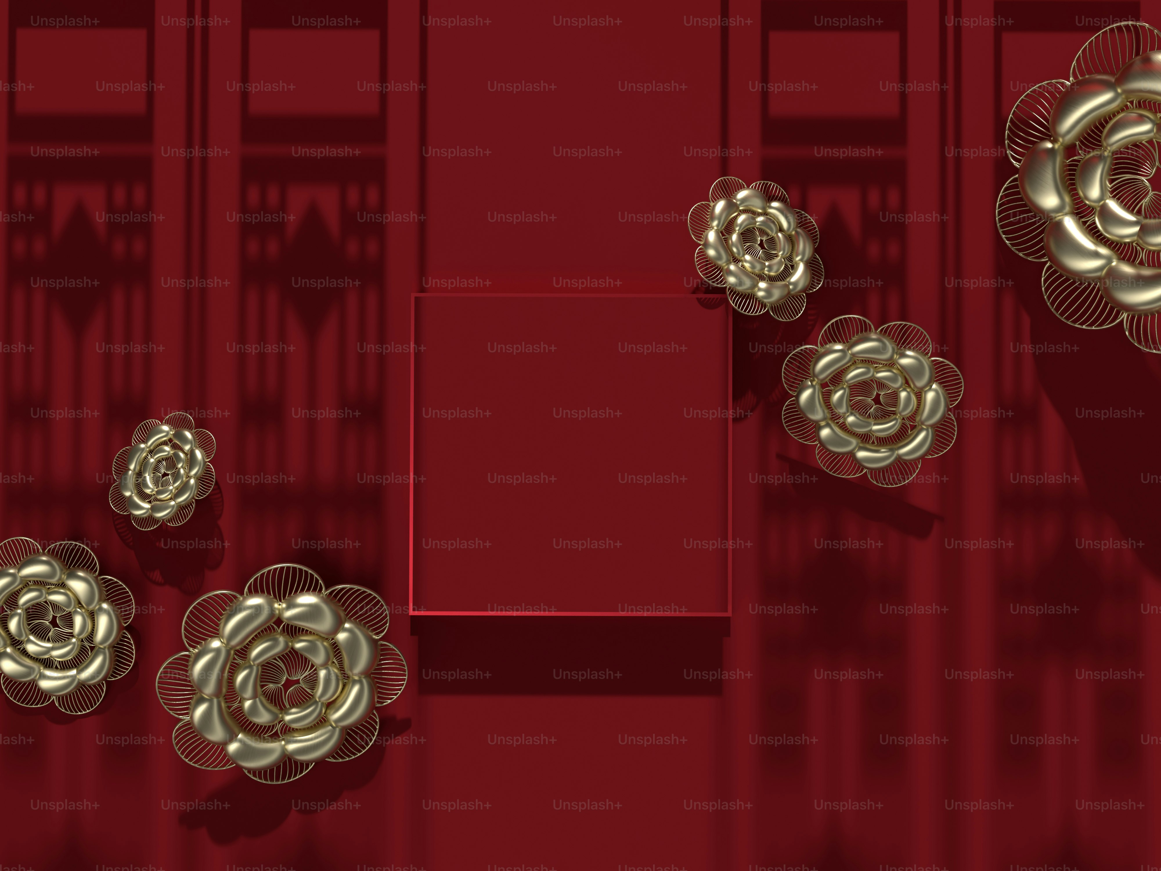 Uma parede vermelha com um ramo de flores de ouro sobre ela foto – Imagem  sobre Flor na Unsplash, image size:3000x2250