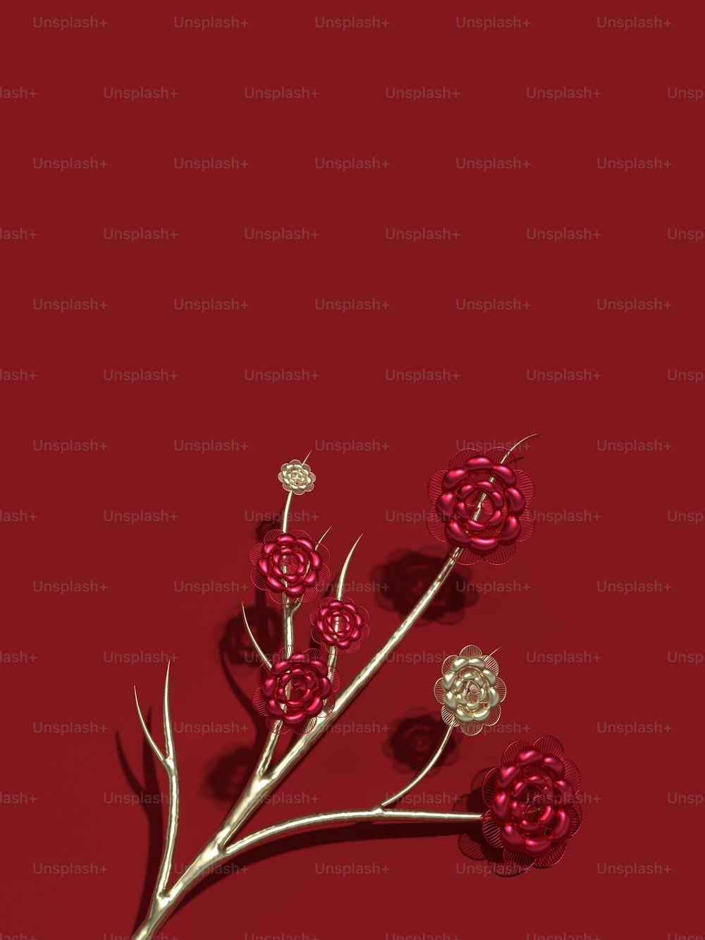 a bunch of flowers on a red background