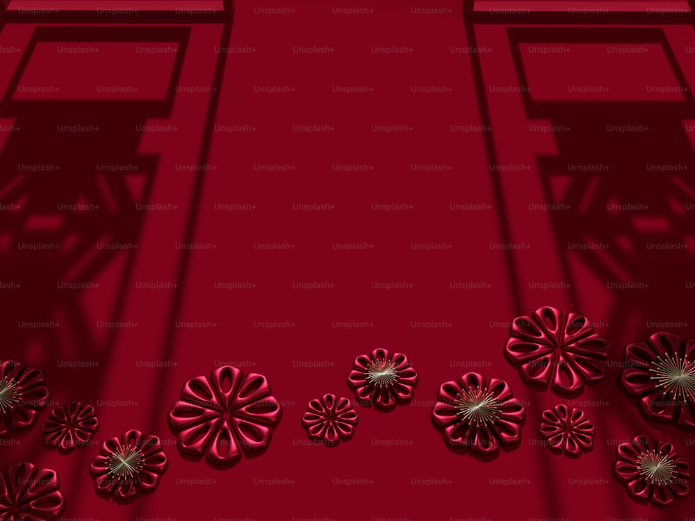 ein roter Hintergrund mit einem Blumenstrauß darauf