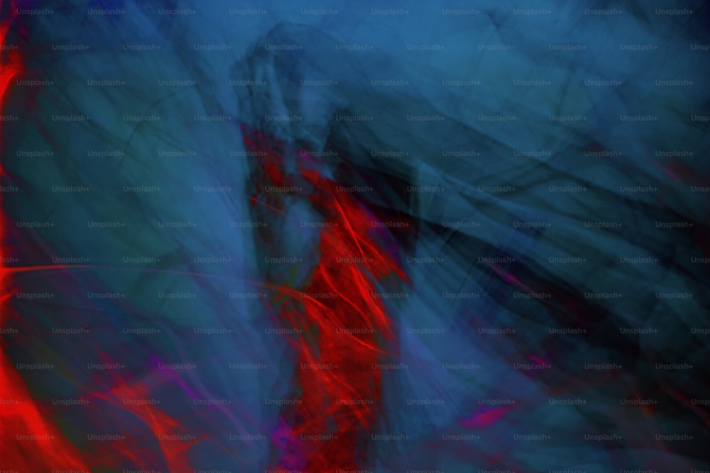 a red and blue abstract painting of a person