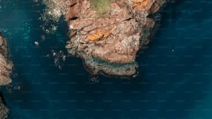 an aerial view of a body of water near a cliff