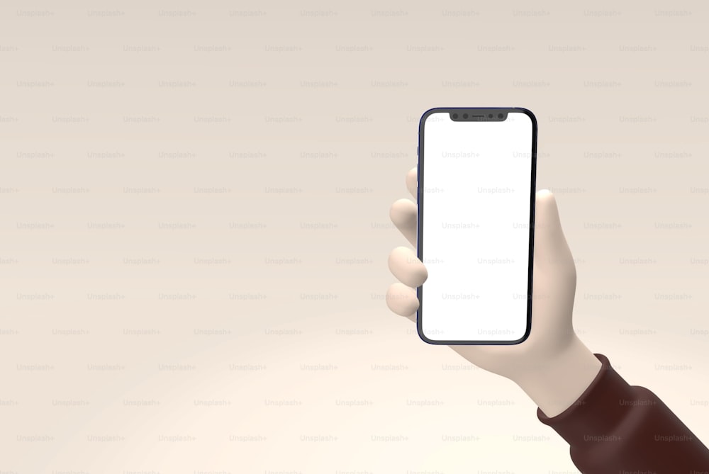 une main tenant un téléphone portable avec un écran blanc