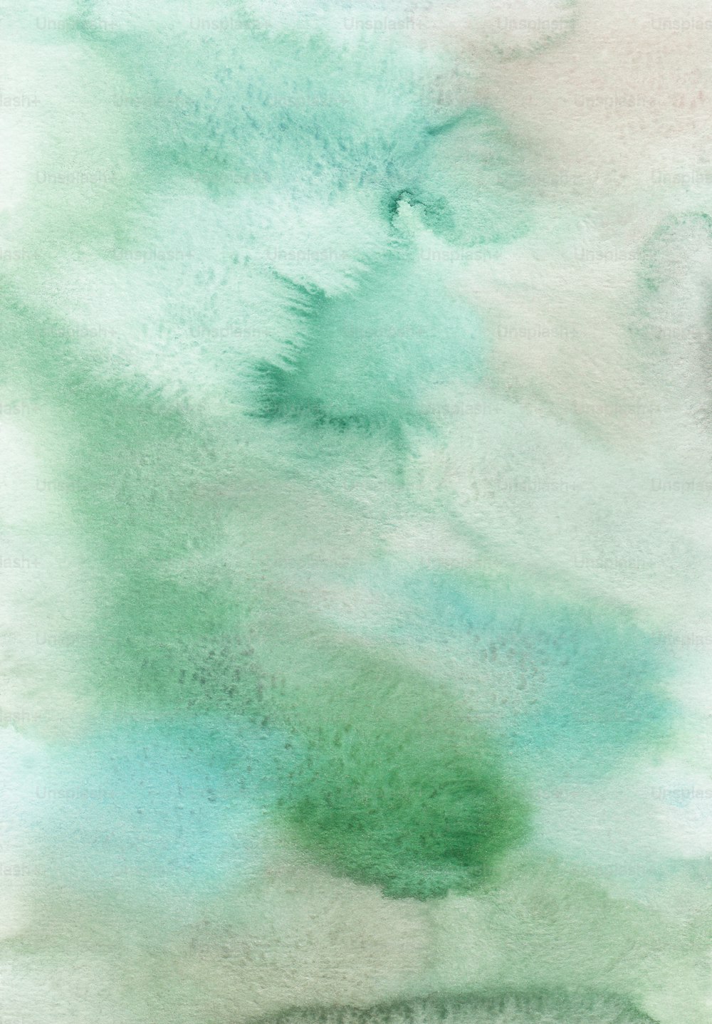 a painting of green and blue colors on a white background