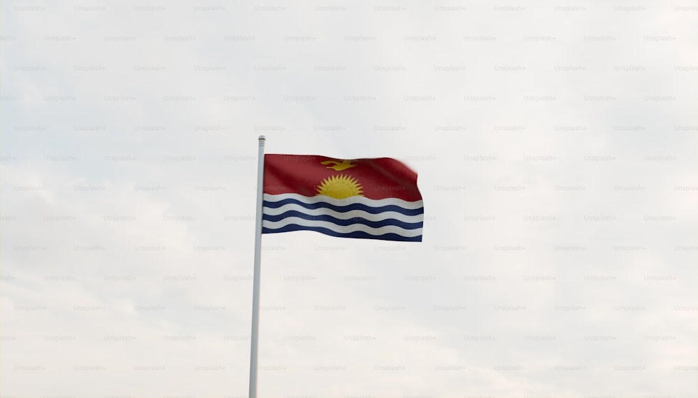 Un drapeau flottant au vent par temps nuageux