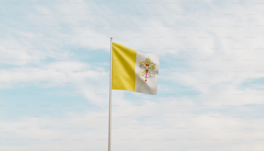 Una bandiera gialla e bianca che sventola nel cielo