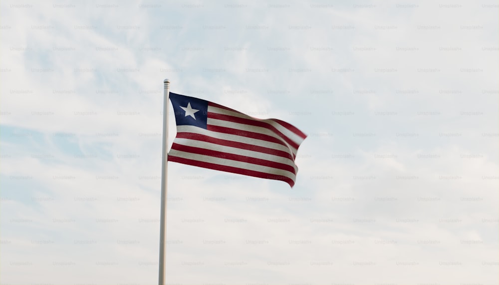 Eine große amerikanische Flagge weht am Himmel