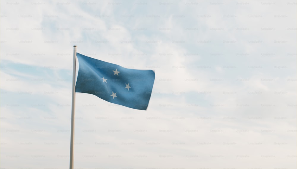 Eine blau-weiße Flagge weht im Wind