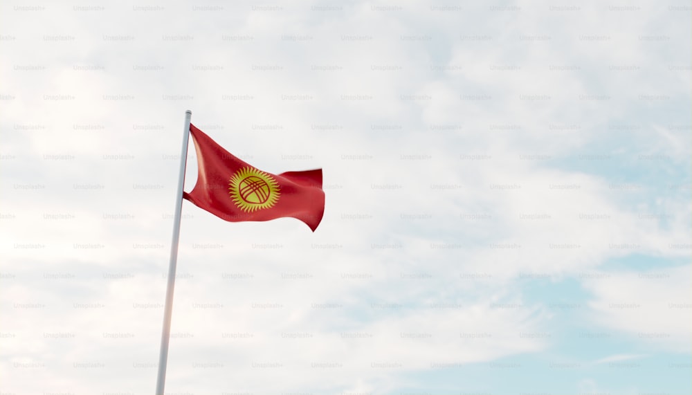 Una bandera roja ondeando en el viento en un día nublado