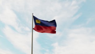 a flag flying in the wind with a blue sky in the background