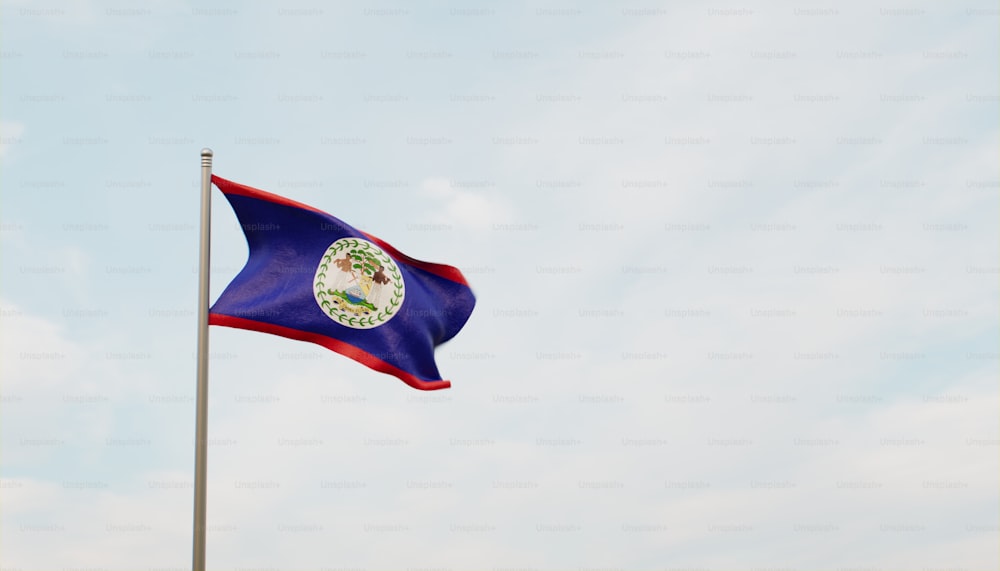 Una bandera azul y roja ondeando en el cielo