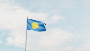 a blue and yellow flag flying in the sky