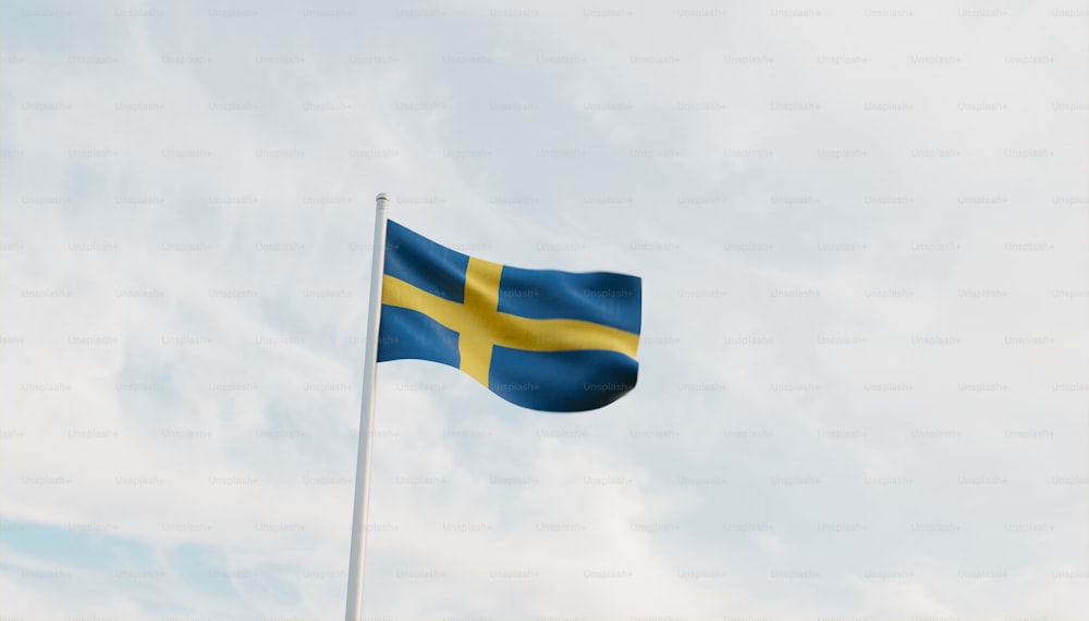 a flag flying in the wind on a cloudy day