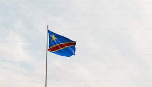 a flag flying in the wind on a cloudy day