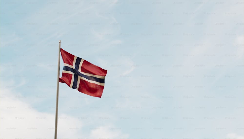 a flag flying in the wind on a clear day