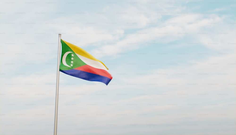 a flag flying in the wind with a sky background