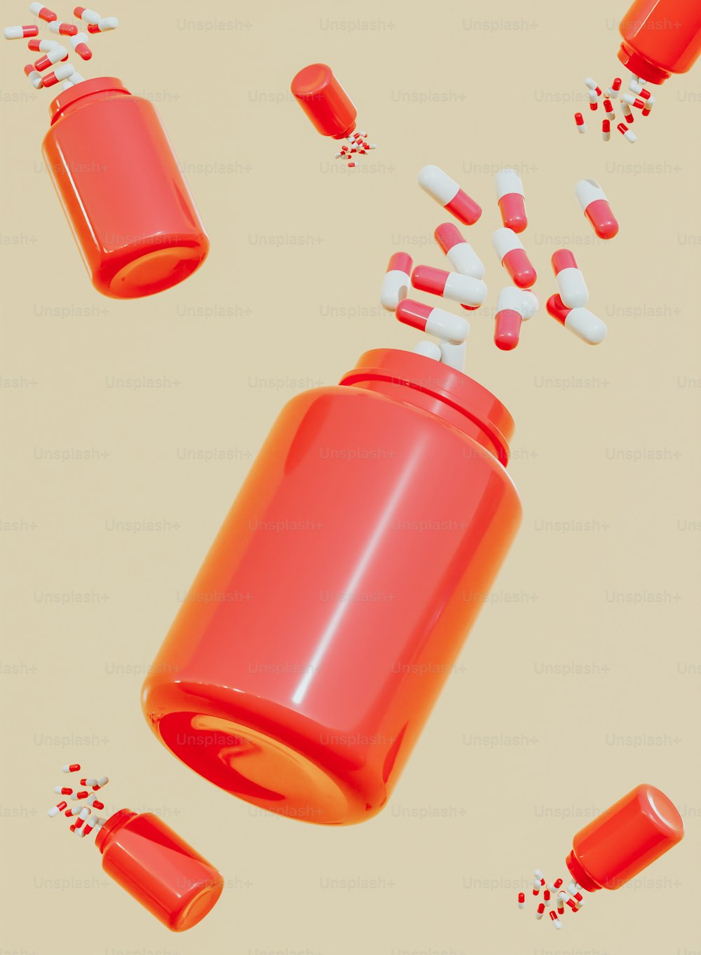 a bottle of pills falling out of it