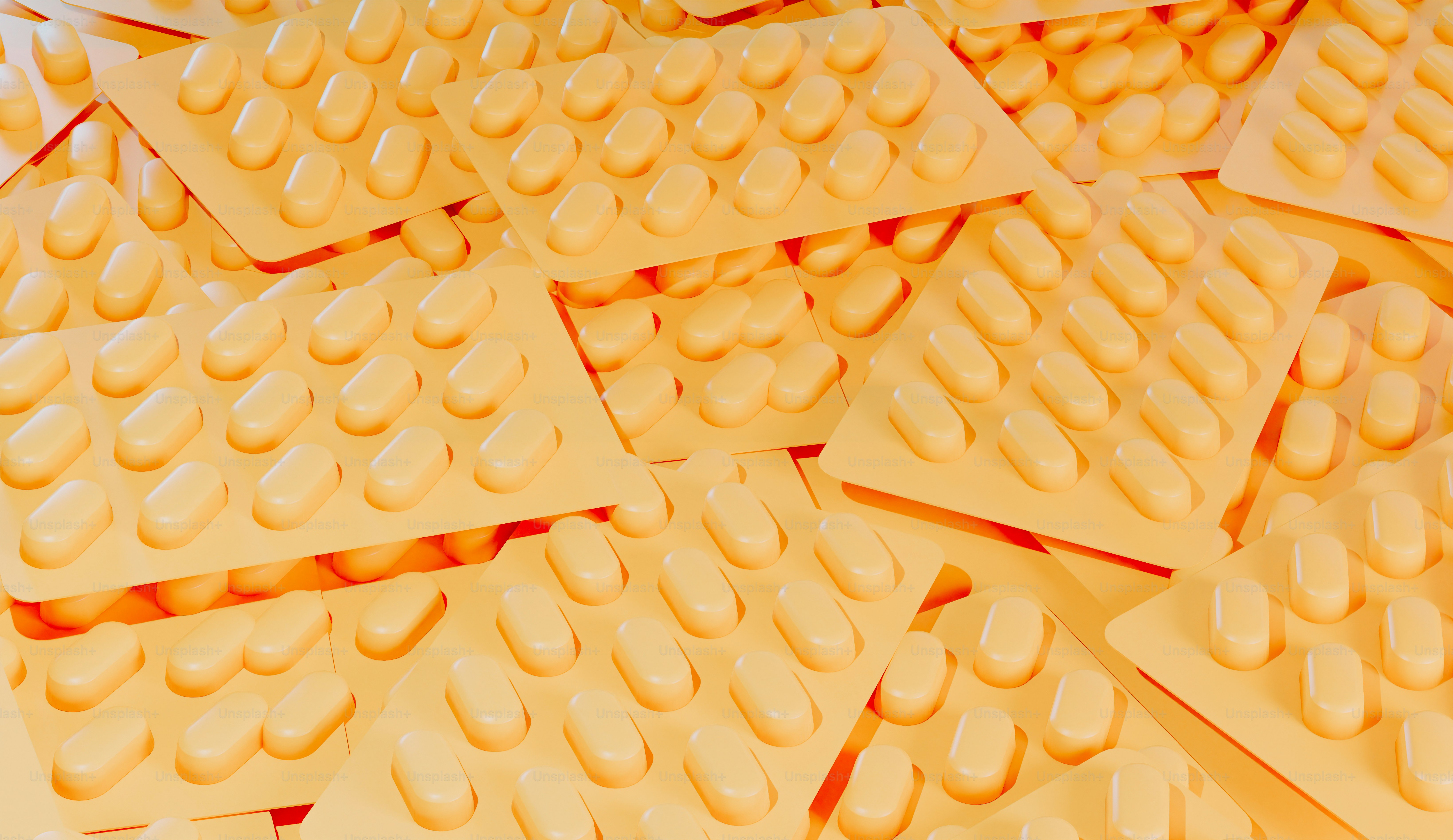 노란 레고 더미가 서로 겹쳐져 있습니다.