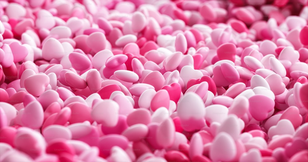 uma grande quantidade de corações rosa e branco