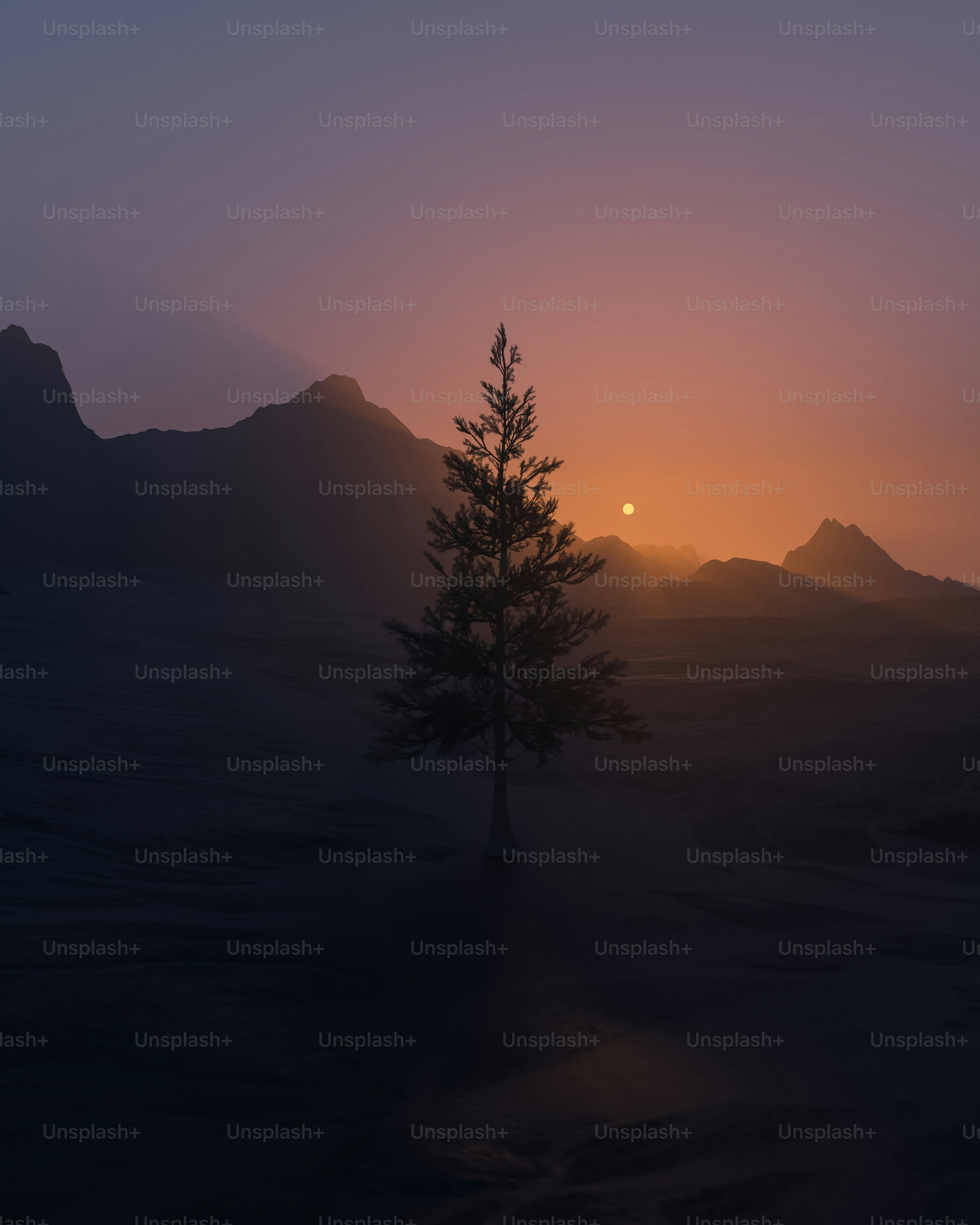 a lone tree in the middle of a desert