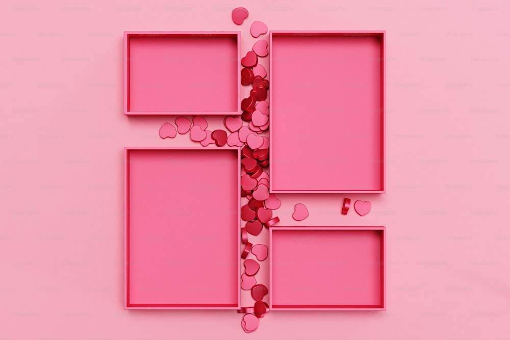 ein rosa Hintergrund mit Herzen in Form von Rechtecken