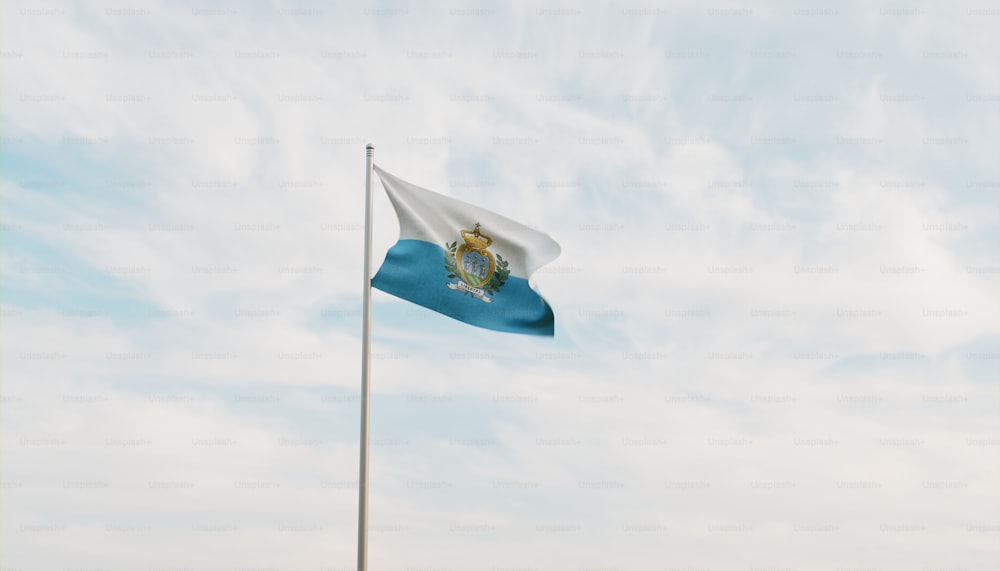 Un drapeau flottant au vent par temps nuageux