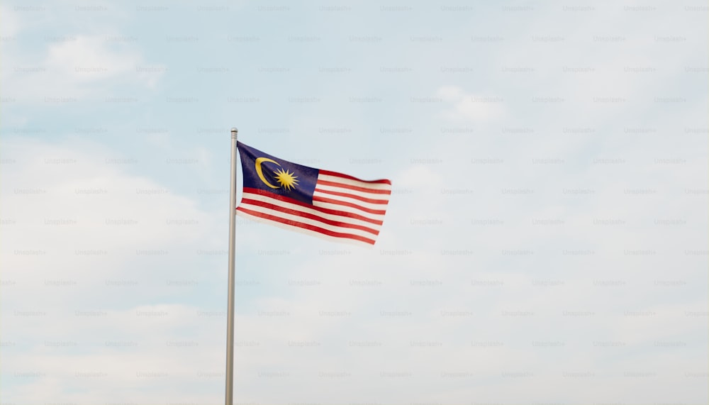 a malaysian flag flying high in the sky