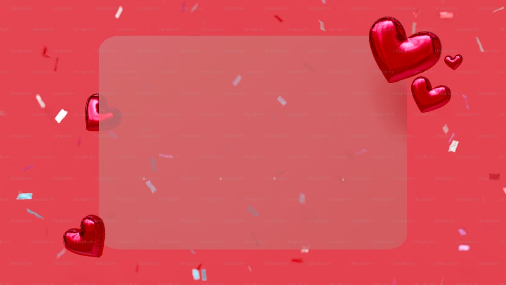 a square paper surrounded by hearts and confetti