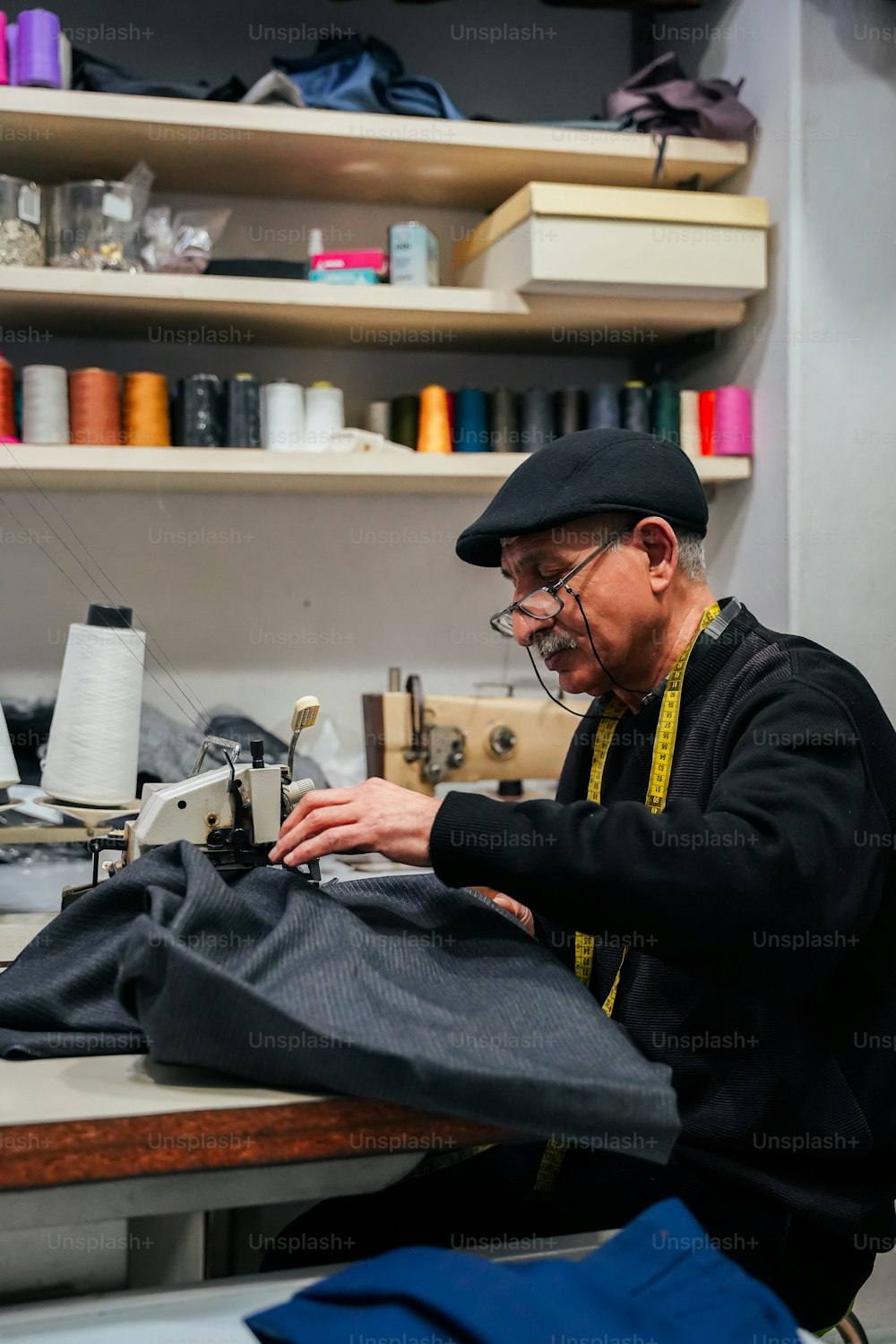 a man is working on a sewing machine