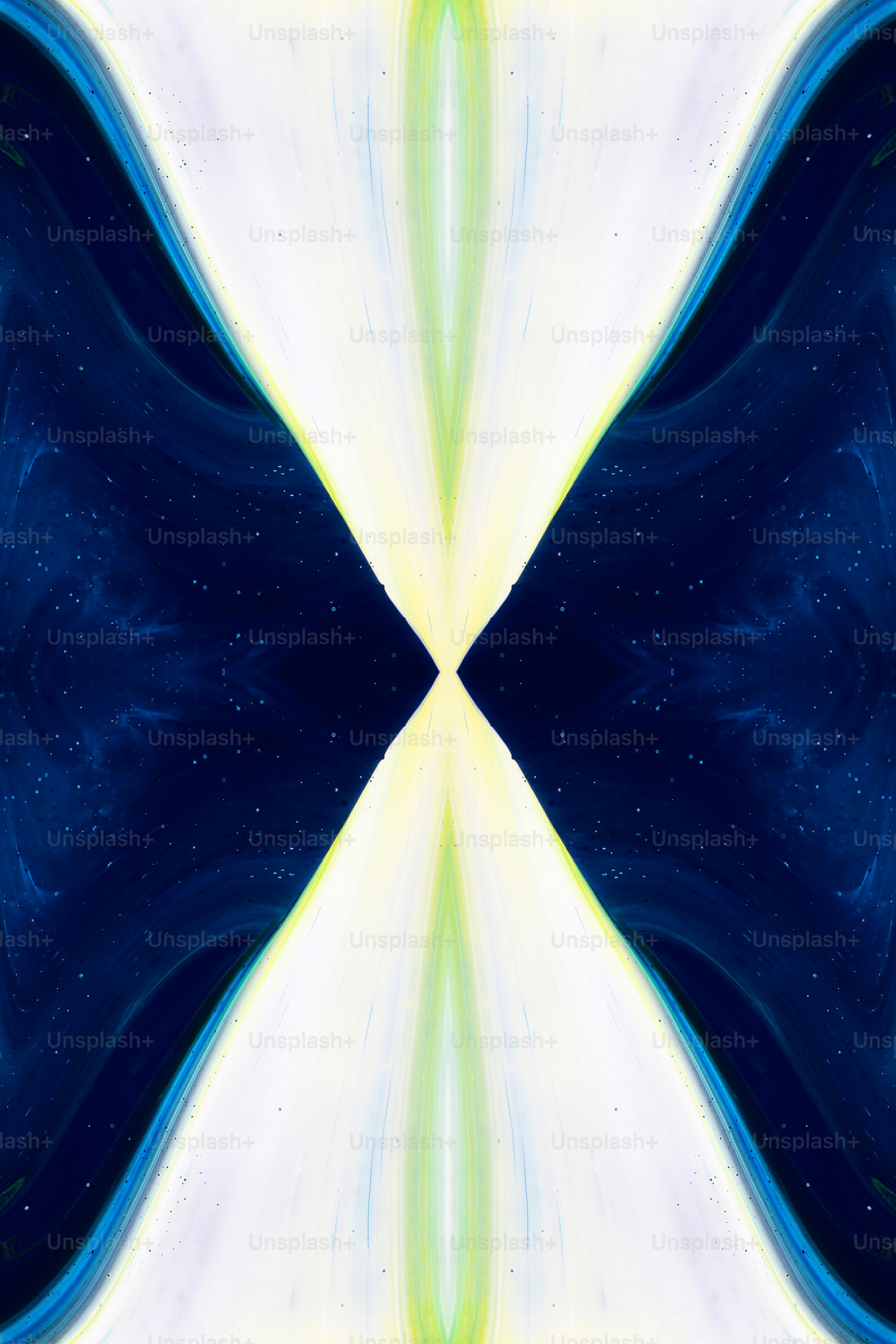 uno sfondo astratto blu e bianco con un centro giallo