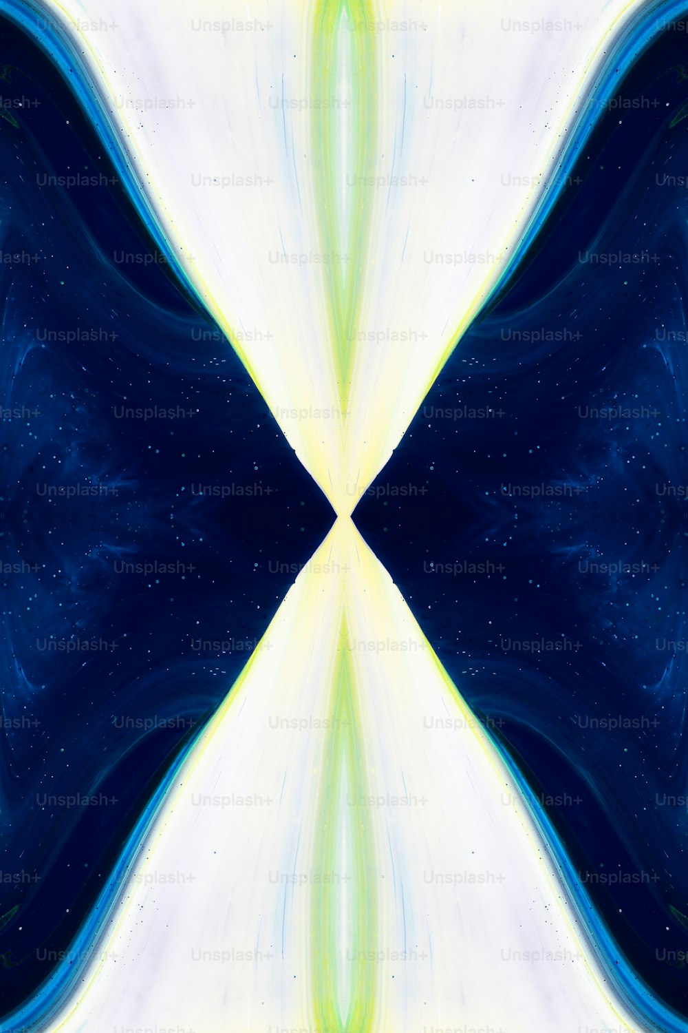 a blue and white abstract background with a yellow center