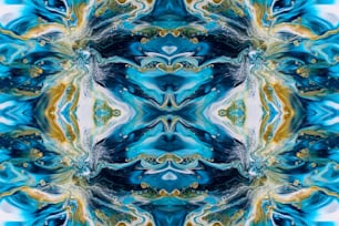 a blue, yellow, and white abstract design