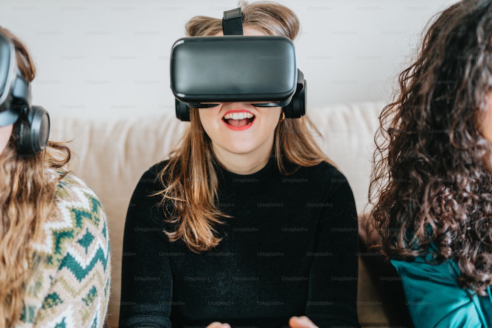 a woman wearing a pair of virtual glasses