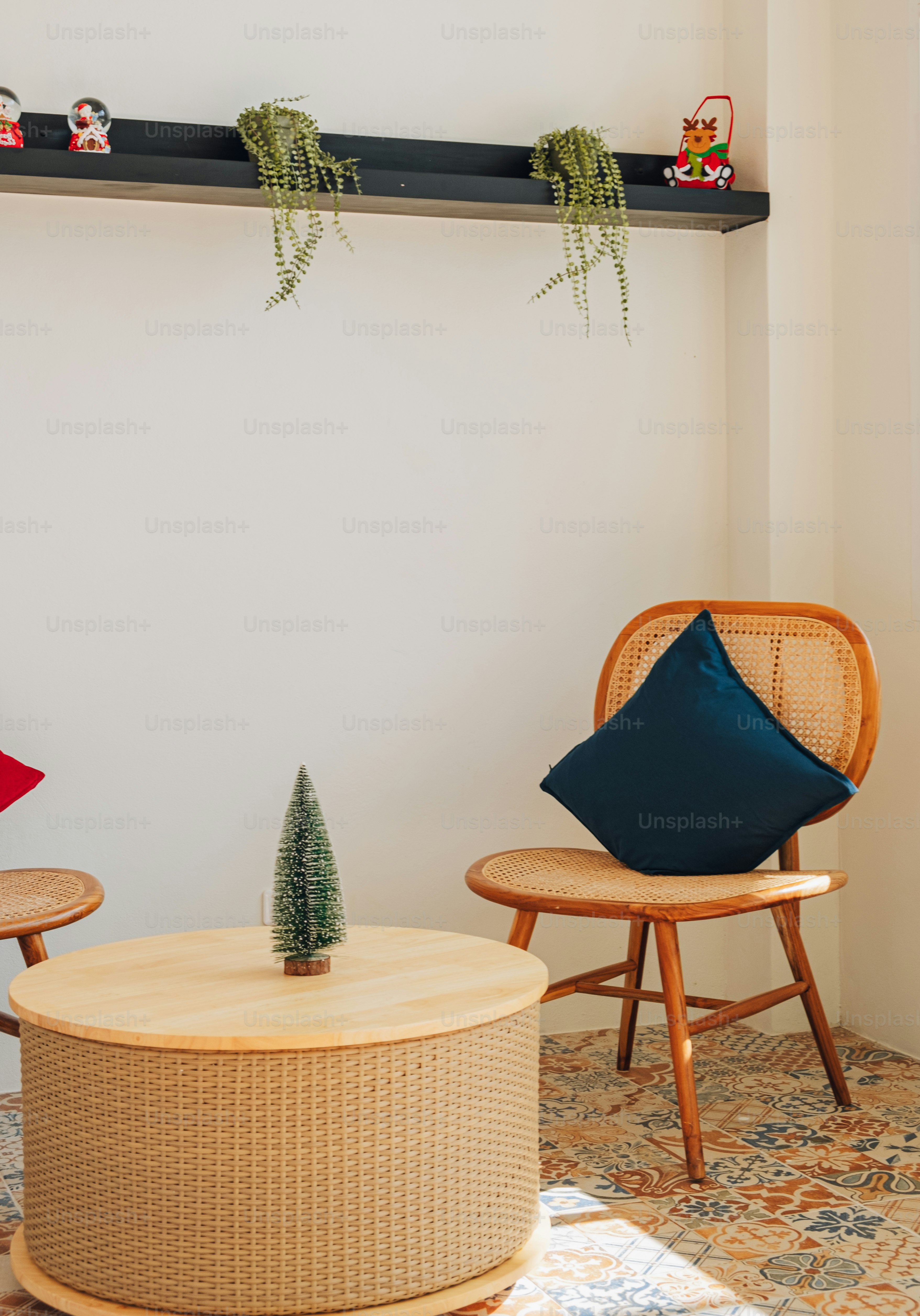 a living room with two chairs and a coffee table