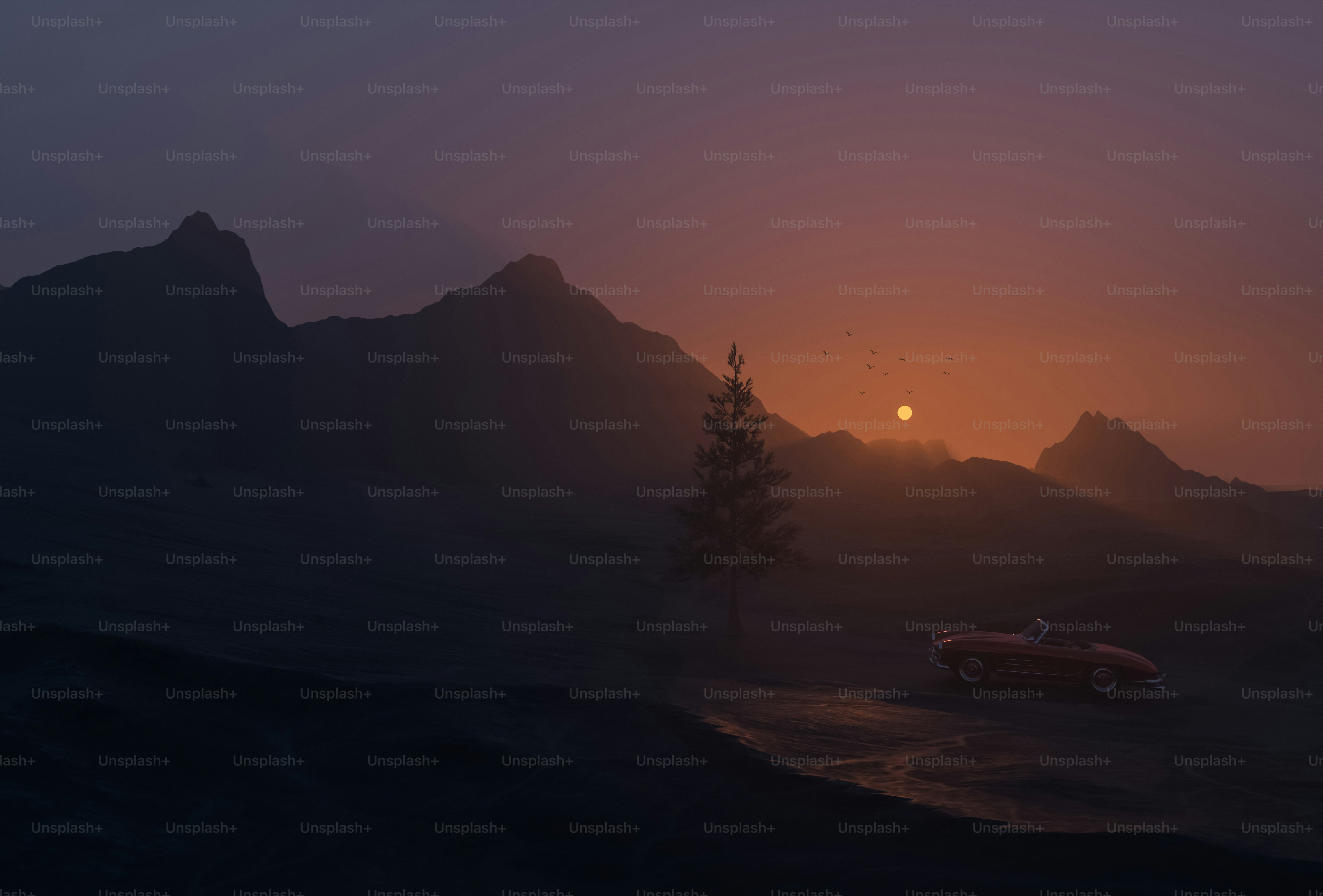 un'auto è parcheggiata nel mezzo di un deserto