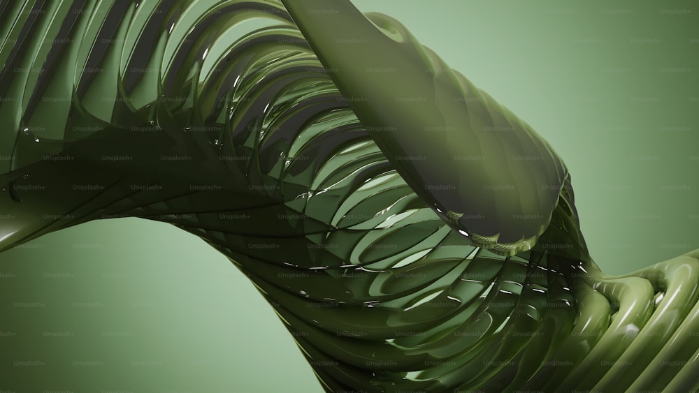 a green abstract art piece with wavy lines