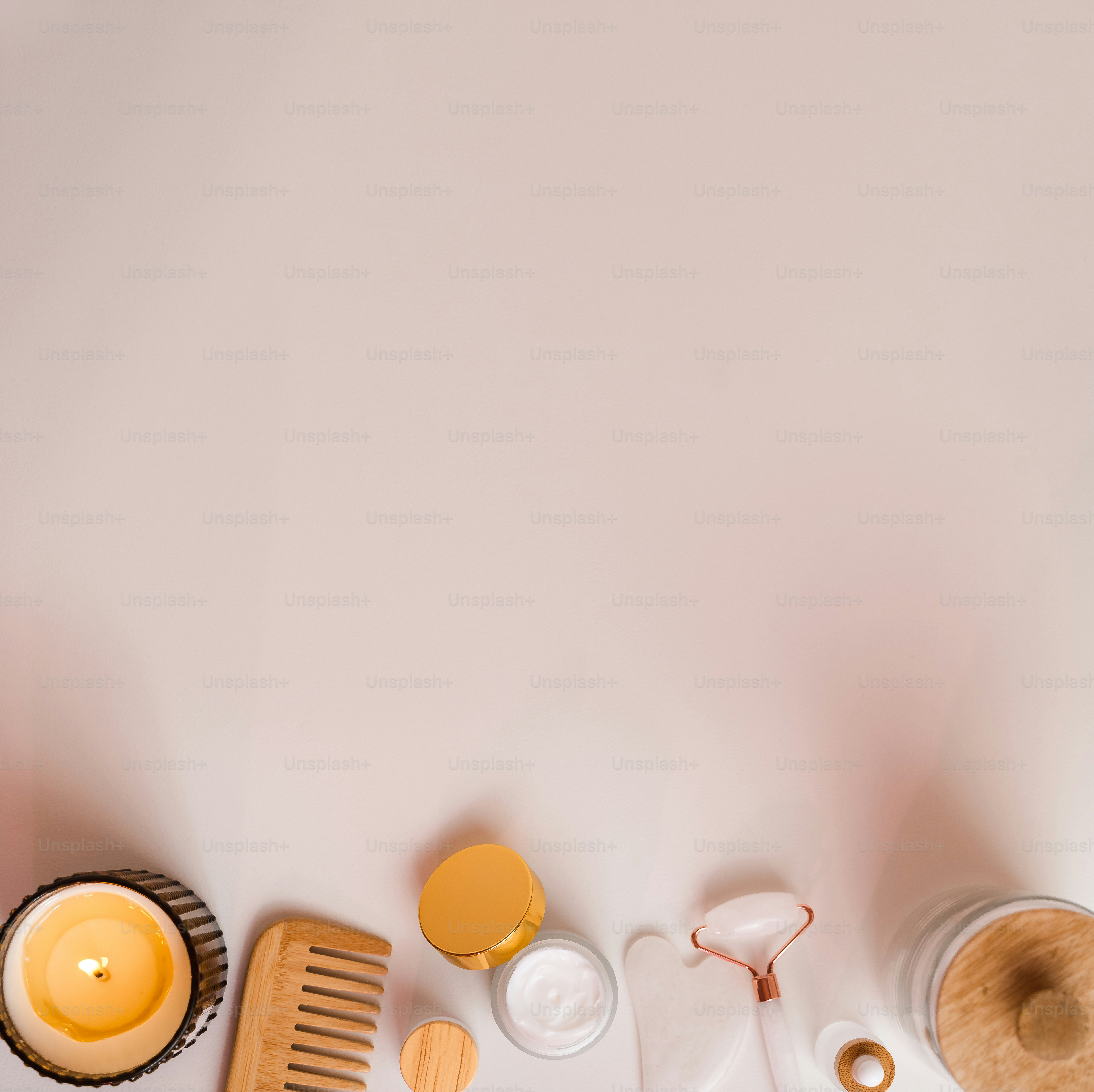 a white table topped with a comb and other items
