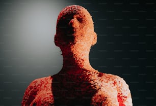 a woman's body is made up of red shredded paper