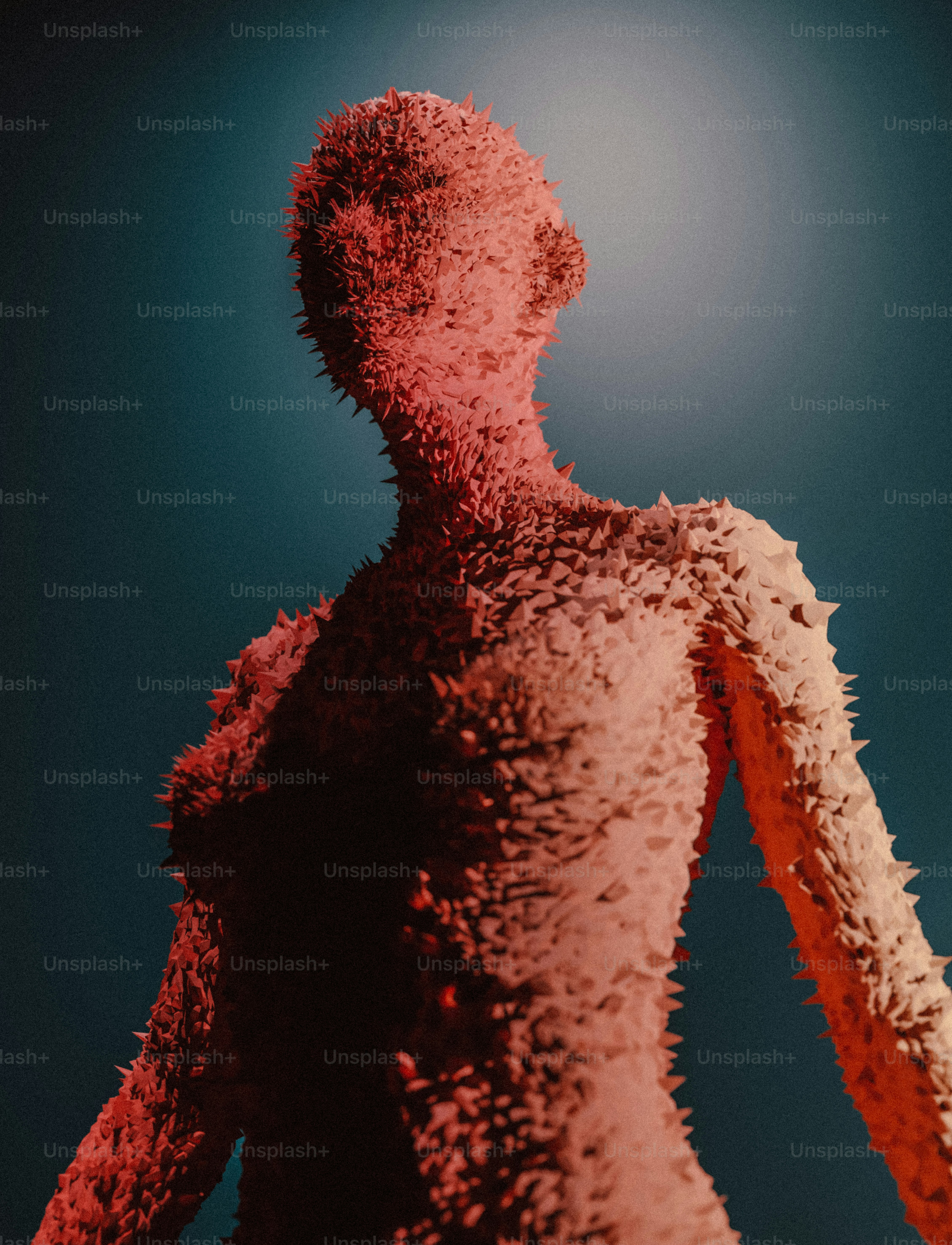 an abstract photograph of a human figure with a blue background