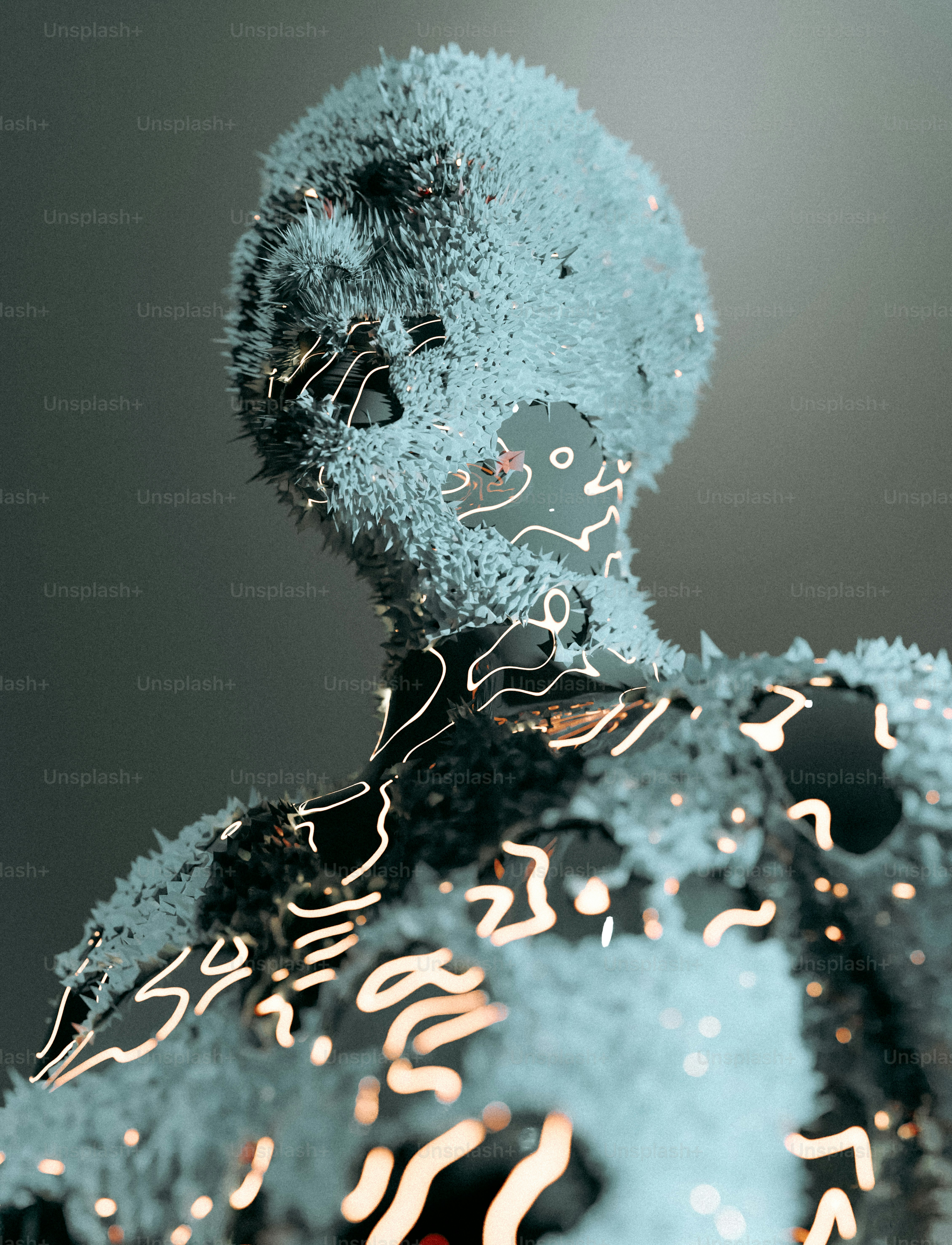 a close up of a person's face and body