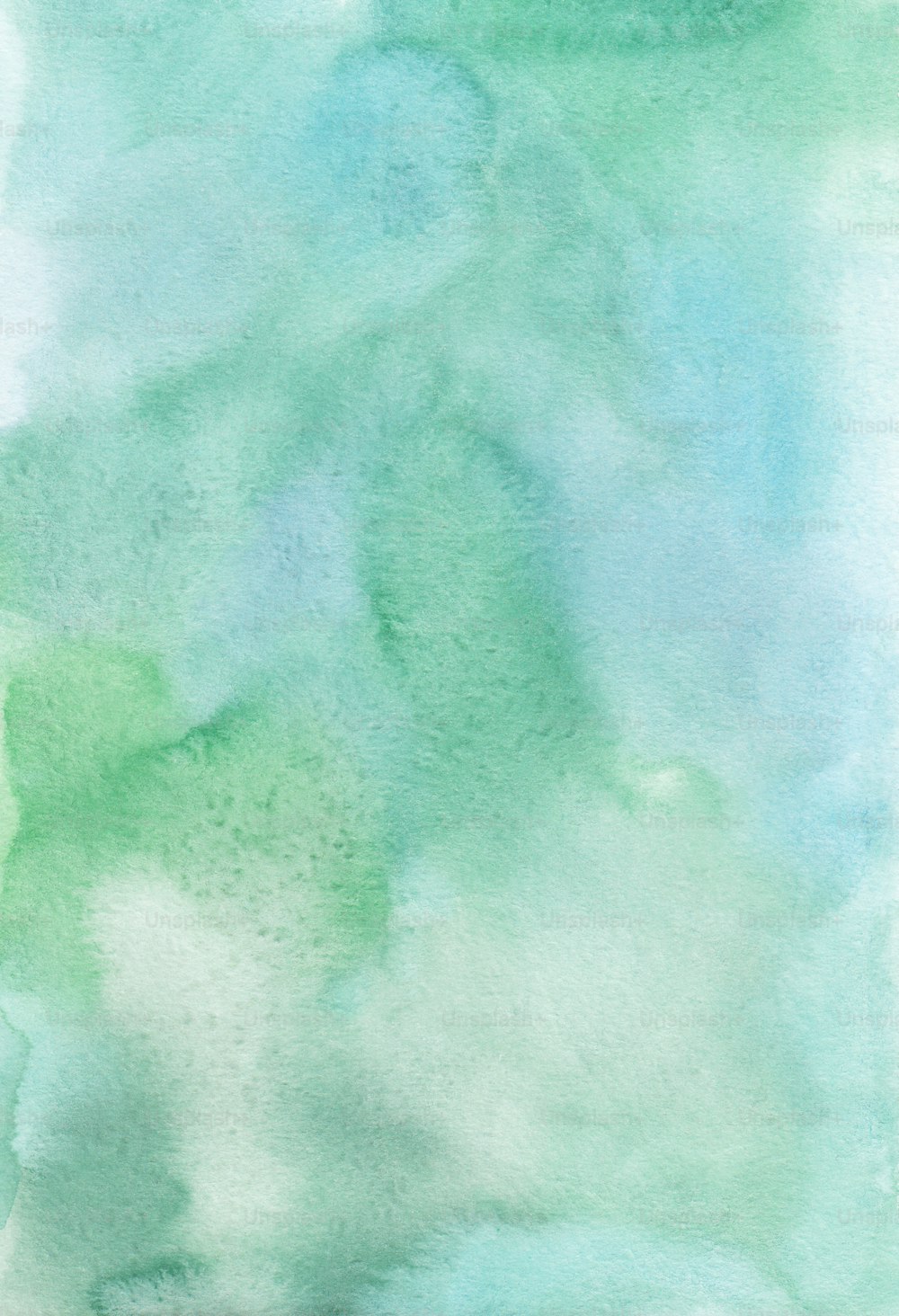 a watercolor painting of green and blue