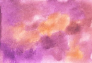 Ein Gemälde von gelben und violetten Wolken am Himmel