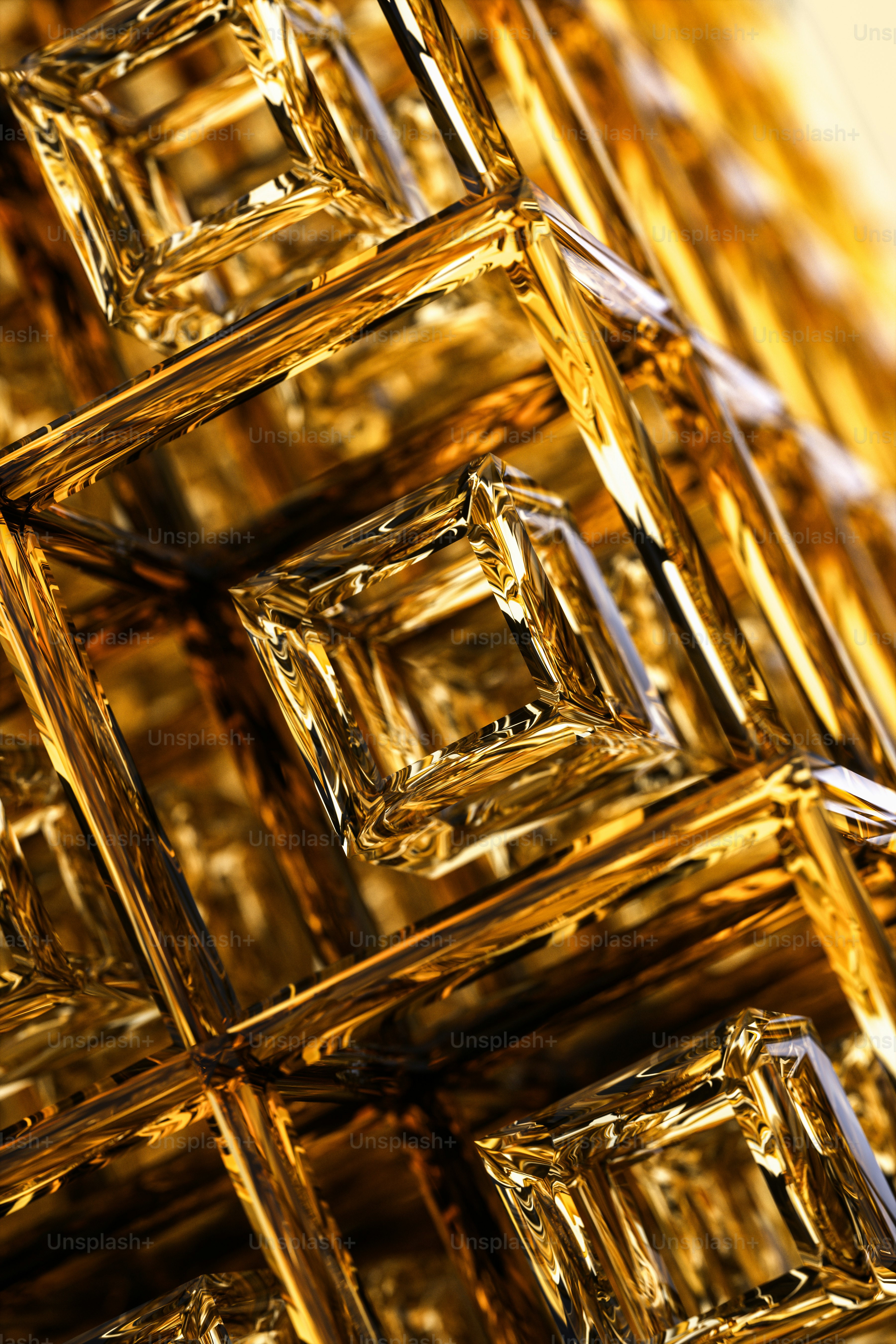 A close up of a bunch of gold squares photo Refraction Image on Unsplash