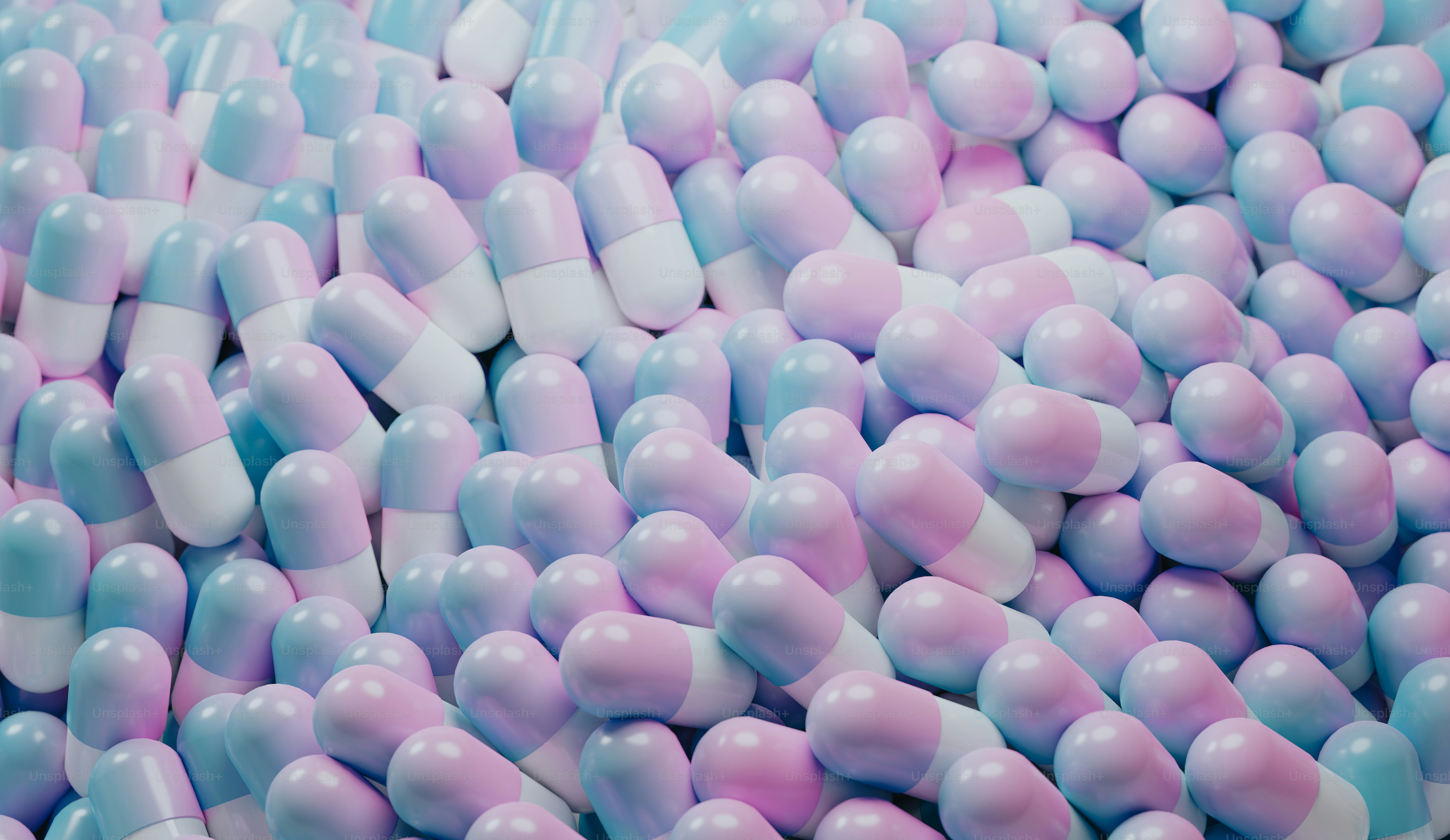 setumpuk besar pil berwarna pastel