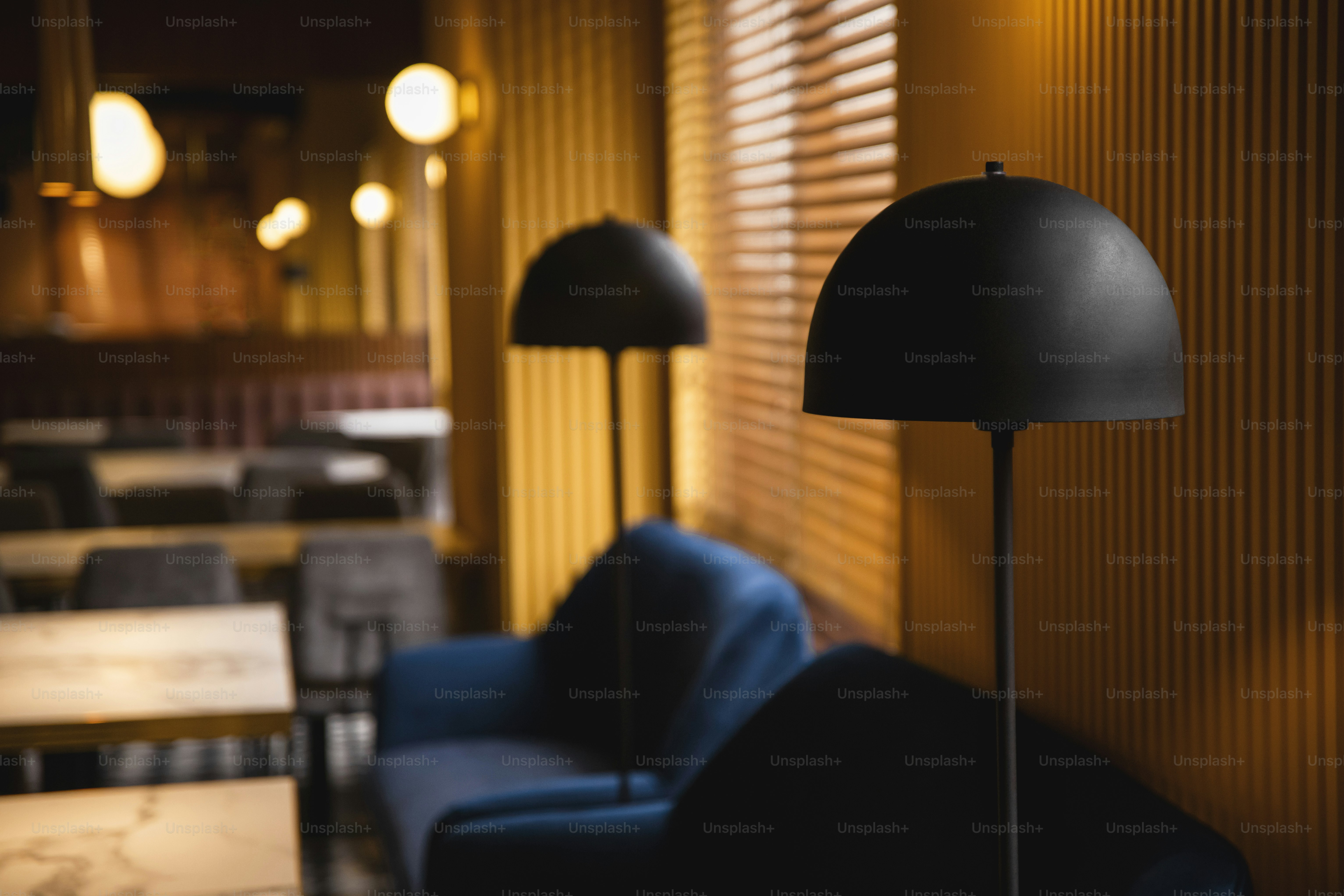a couple of lamps that are on a table