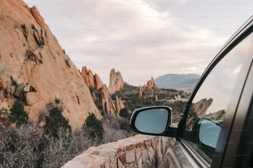 a side view mirror on the side of a car