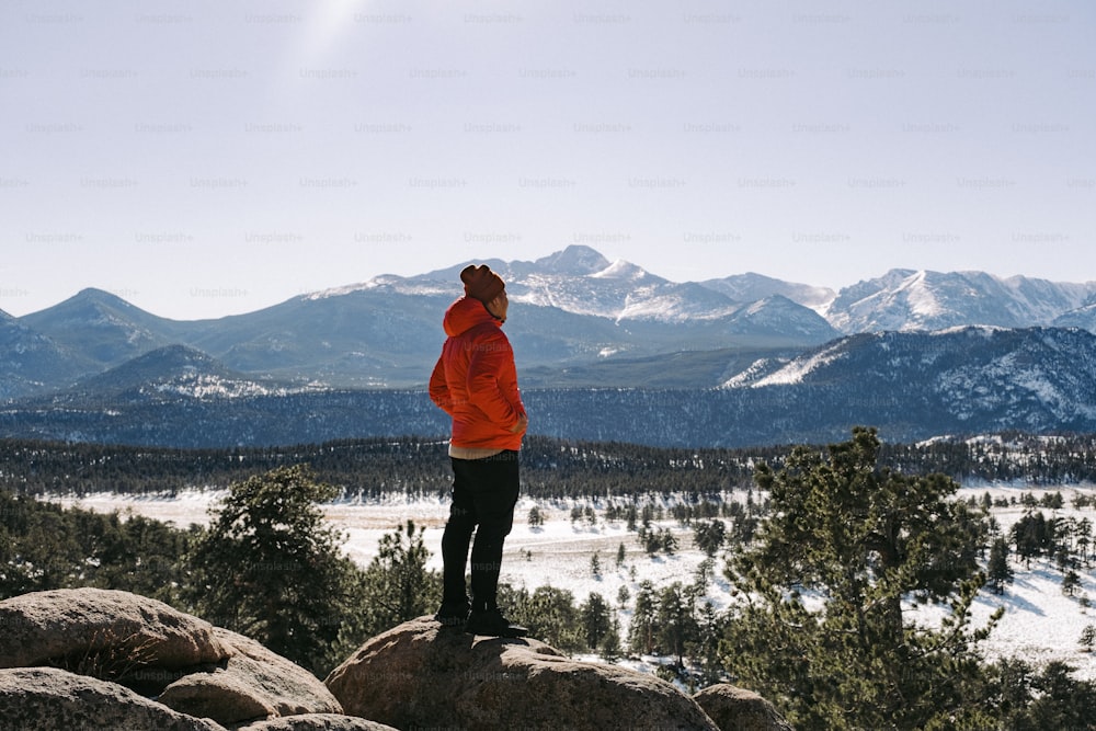 a person standing on top of a large rock